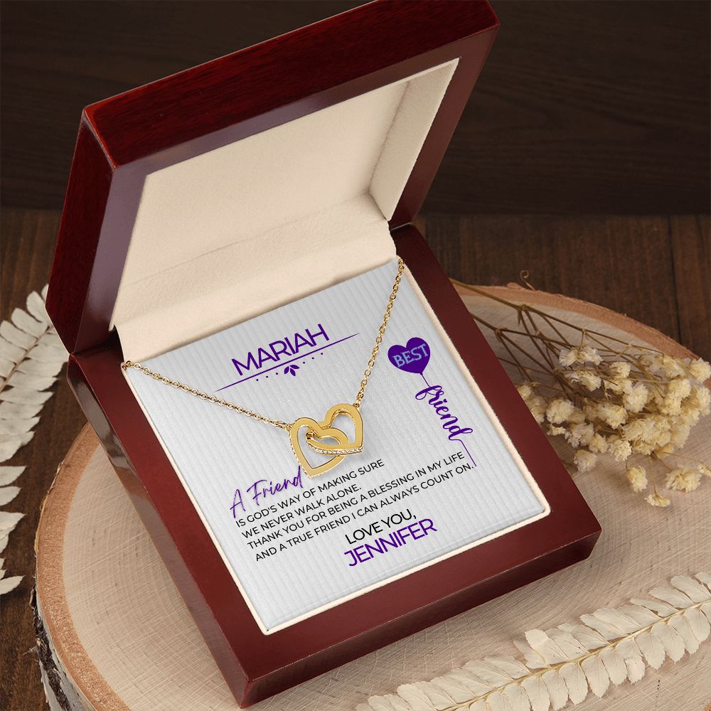 Personalized To Friend Interlocking Hearts Necklace - Purple Balloon