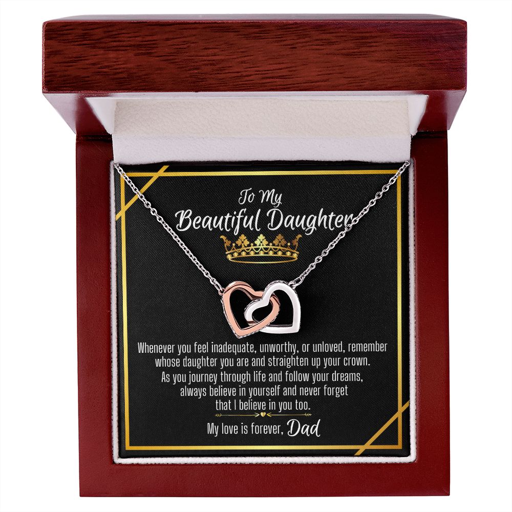 To Daughter From Dad Interlocking Hearts Necklace - Believe Crown