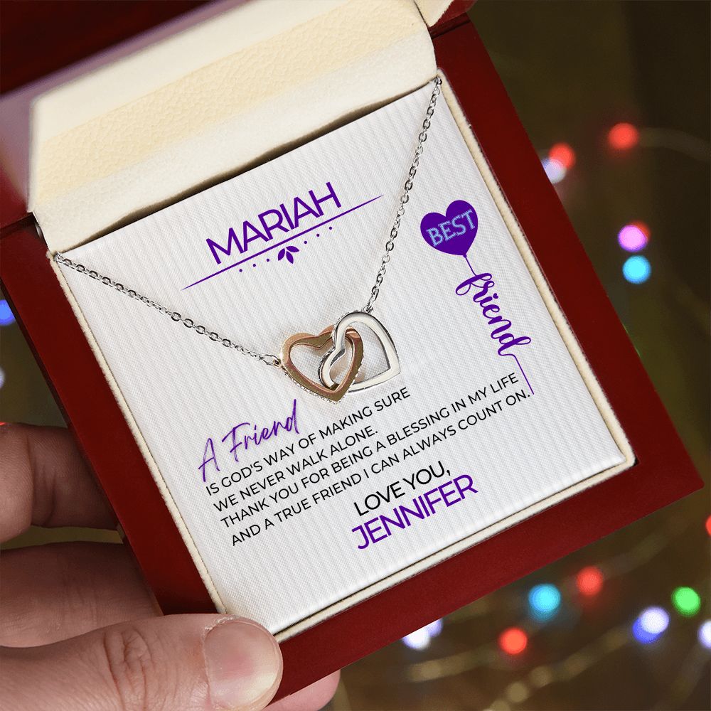 Personalized To Friend Interlocking Hearts Necklace - Purple Balloon