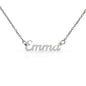 American Stainless Steel custom name necklace. Name featured here is "Emma" Supports up to 8 characters for the name necklace. Name height measures 0.3".