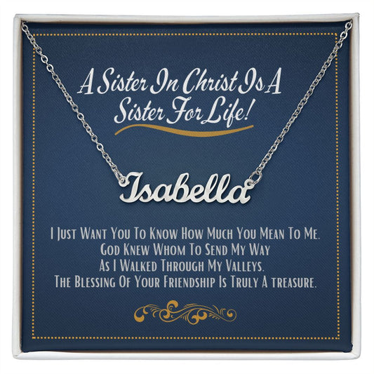 Custom Name Necklace For Sister In Christ For Life Message Card