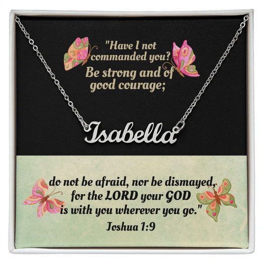 Custom Name Necklace With Bible Verse Message Card - Joshua 1:9