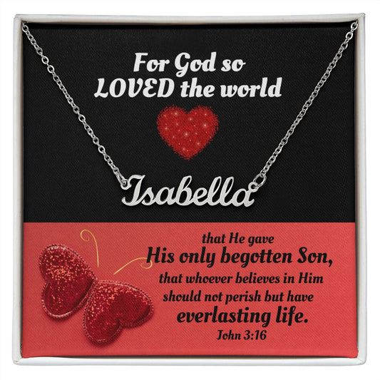Custom Name Necklace With Bible Verse Message Card - John 3:16