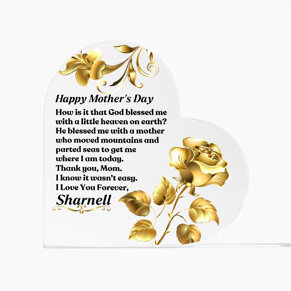 Personalized Mother's Day Heart Shaped Acrylic Paperweight / Mini Plaque
