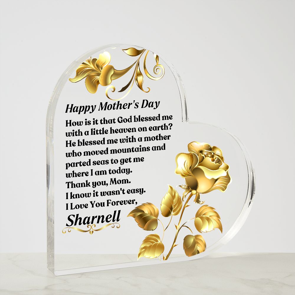 Personalized Mother's Day Heart Shaped Acrylic Paperweight / Mini Plaque