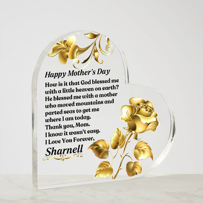 Personalized Mother's Day Heart Shaped Acrylic Paperweight / Mini Plaque
