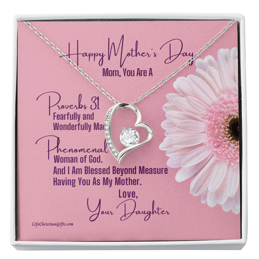Mother's Day Message Card From Daughter - Heart Necklace - Proverbs 31