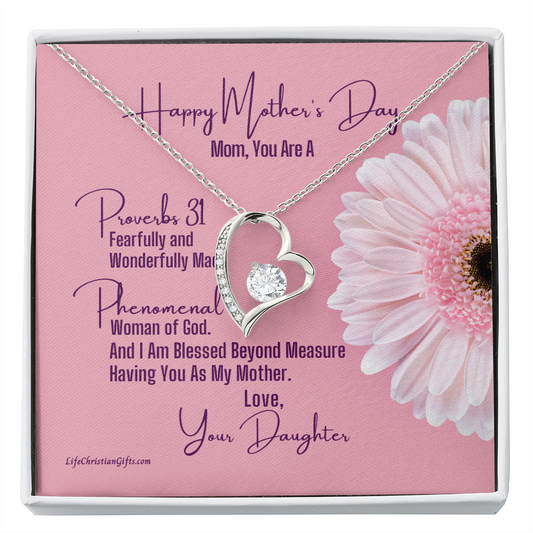 Mother's Day Message Card From Daughter - Heart Necklace - Proverbs 31