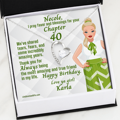 Personalized Chapter Birthday Message Card and Forever Love Necklace - Caucasian