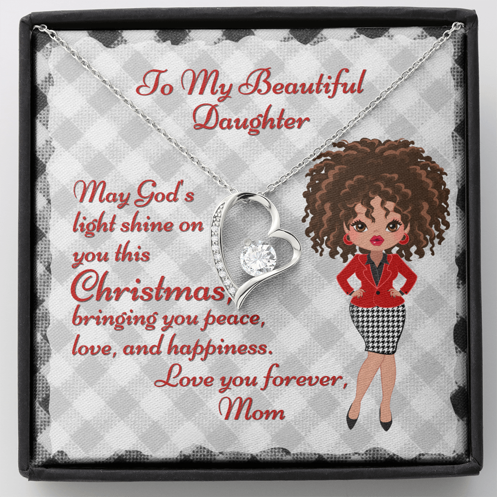 My Beautiful Daughter Christmas Card And Cubic Zirconia Heart Necklace and Gift Box