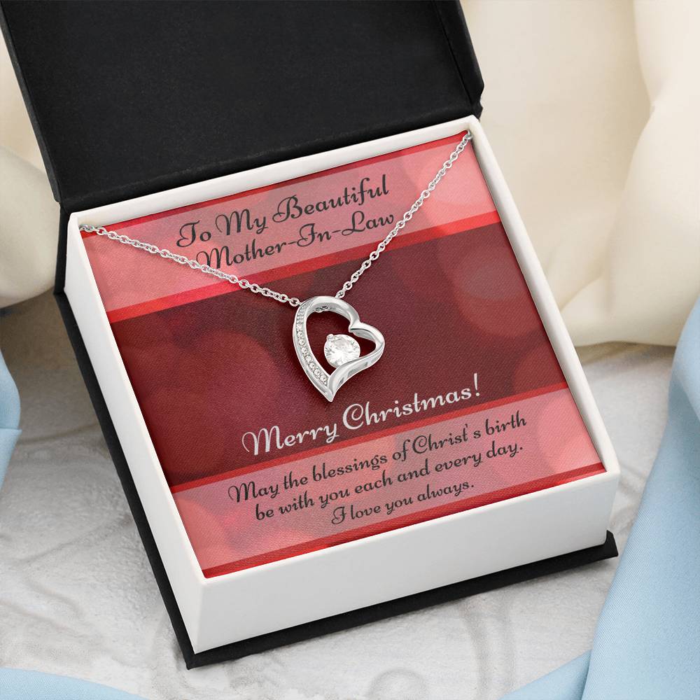 My Beautiful Mother-In-Law Christmas Card And Cubic Zirconia Heart Necklace and Gift Box