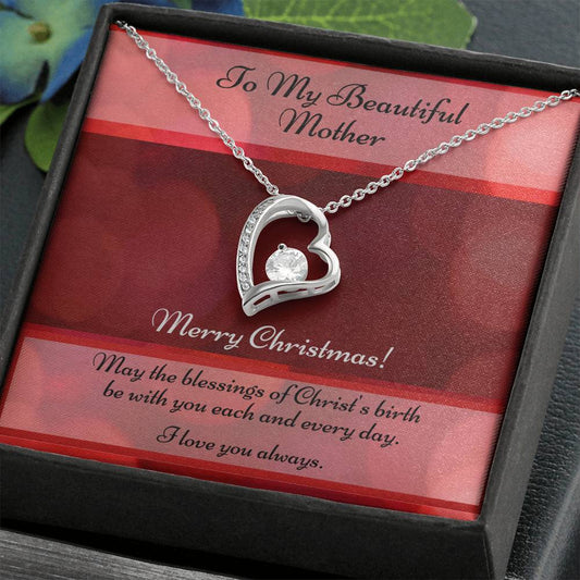 Cubic Zirconia Heart With Christmas Message Card For Mother - Blessings of Christ's Birth