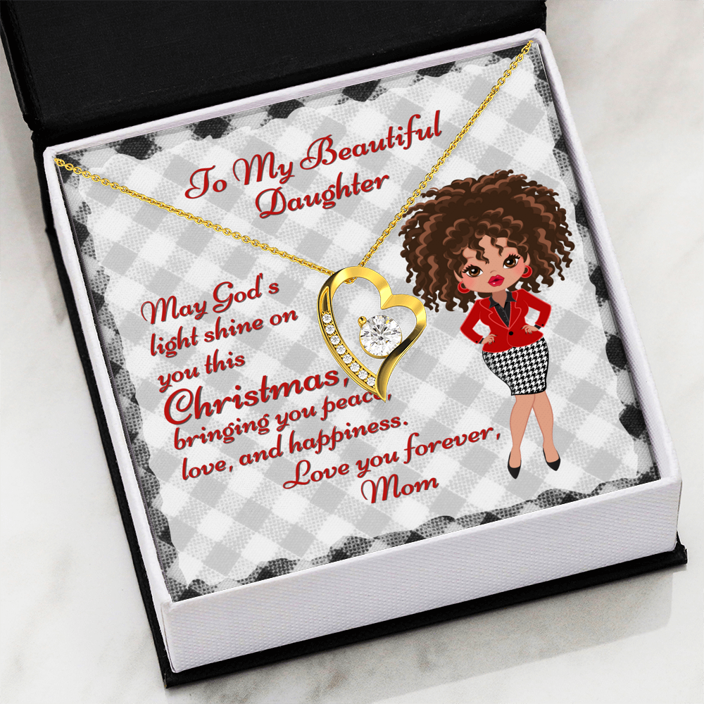 My Beautiful Daughter Christmas Card And Cubic Zirconia Heart Necklace and Gift Box