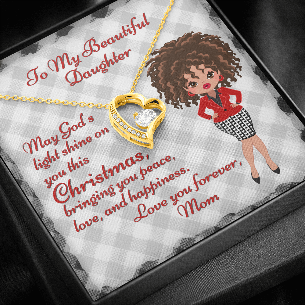 My Beautiful Daughter Christmas Card And Cubic Zirconia Heart Necklace and Gift Box