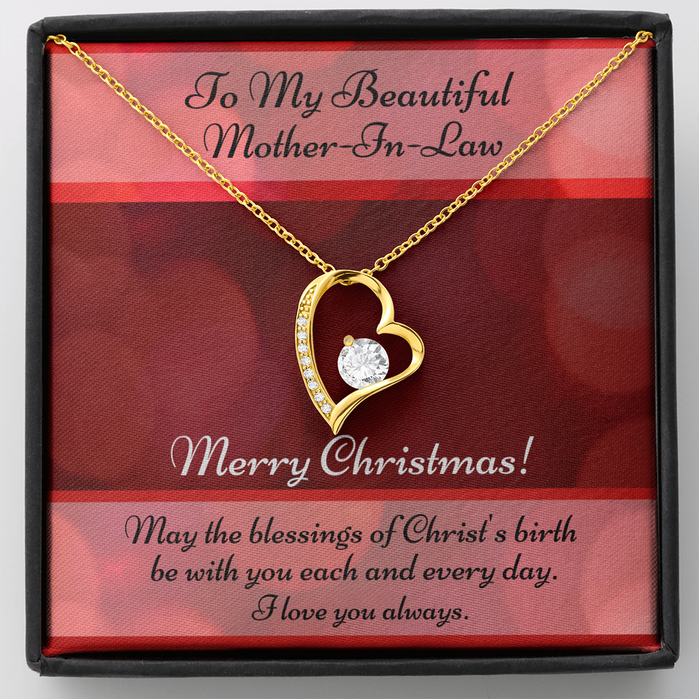 My Beautiful Mother-In-Law Christmas Card And Cubic Zirconia Heart Necklace and Gift Box