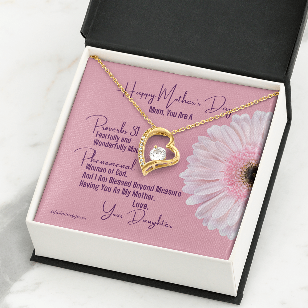 Mother's Day Message Card From Daughter - Heart Necklace - Proverbs 31
