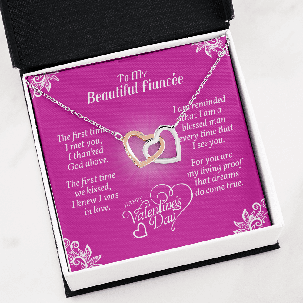 To My Fiancée - Interlocked Hearts Necklace With Valentine's First Time I Met You Message Card