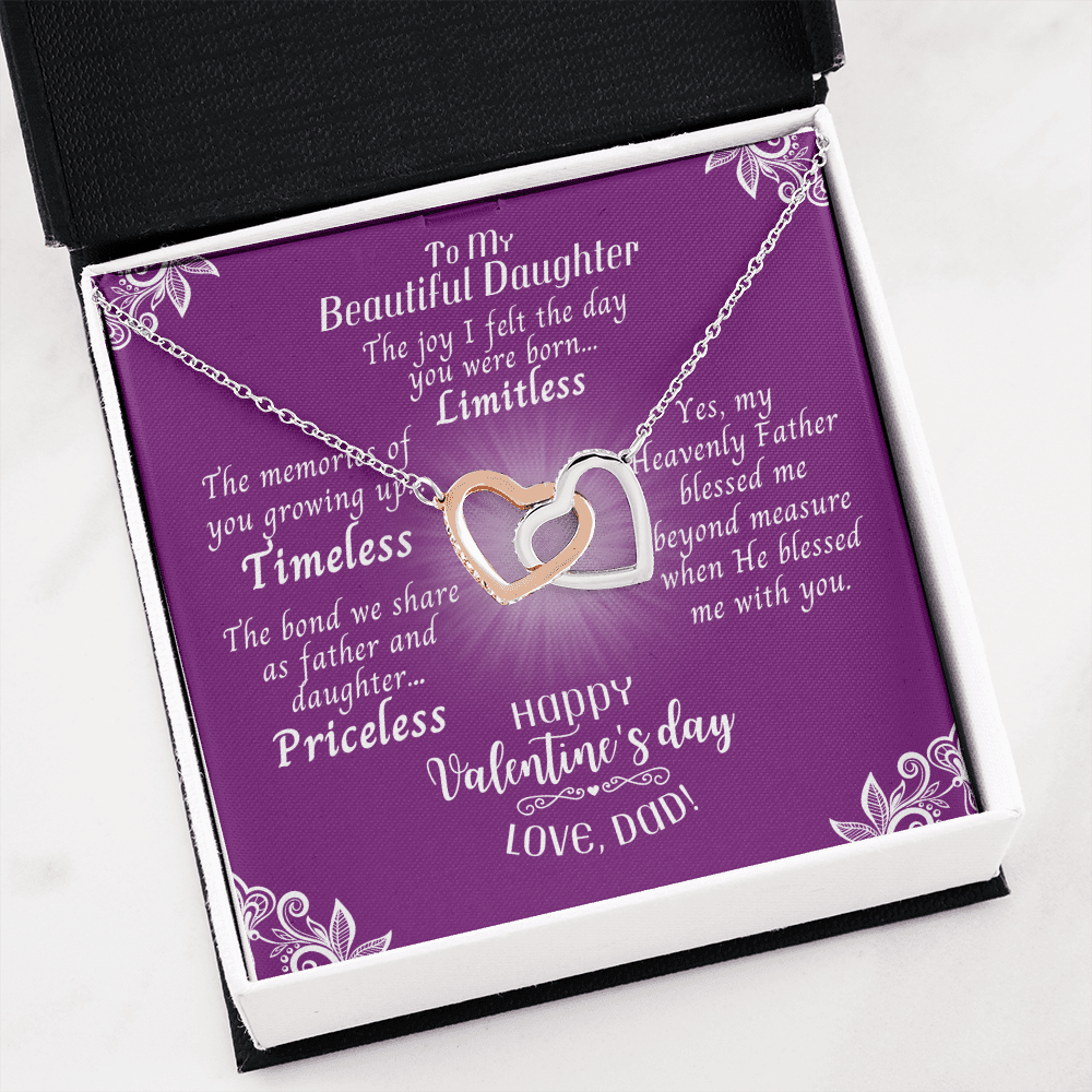 To My Daughter - Interlocked Hearts Necklace With Valentine's Day Message Card - Priceless