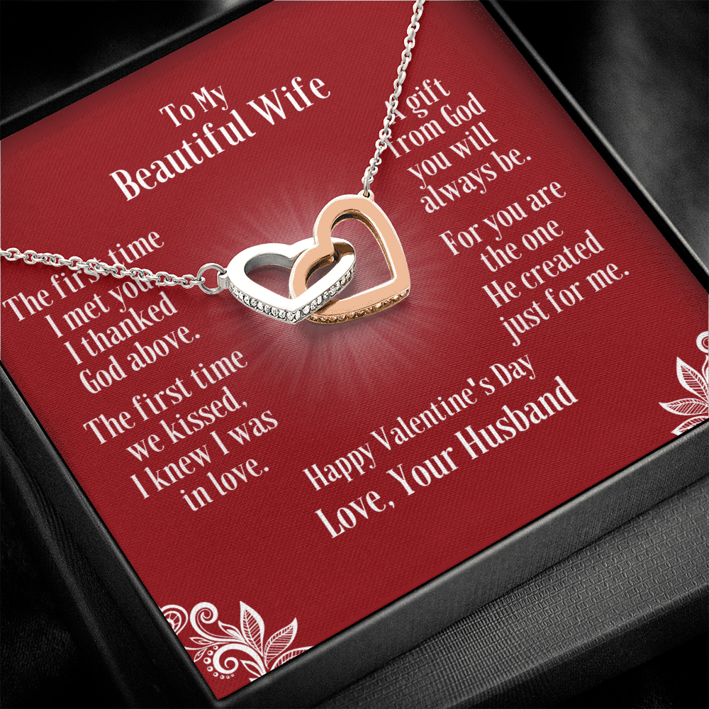 To Wife - Interlocked Hearts Necklace With Valentine's First Time I Met You Message Card
