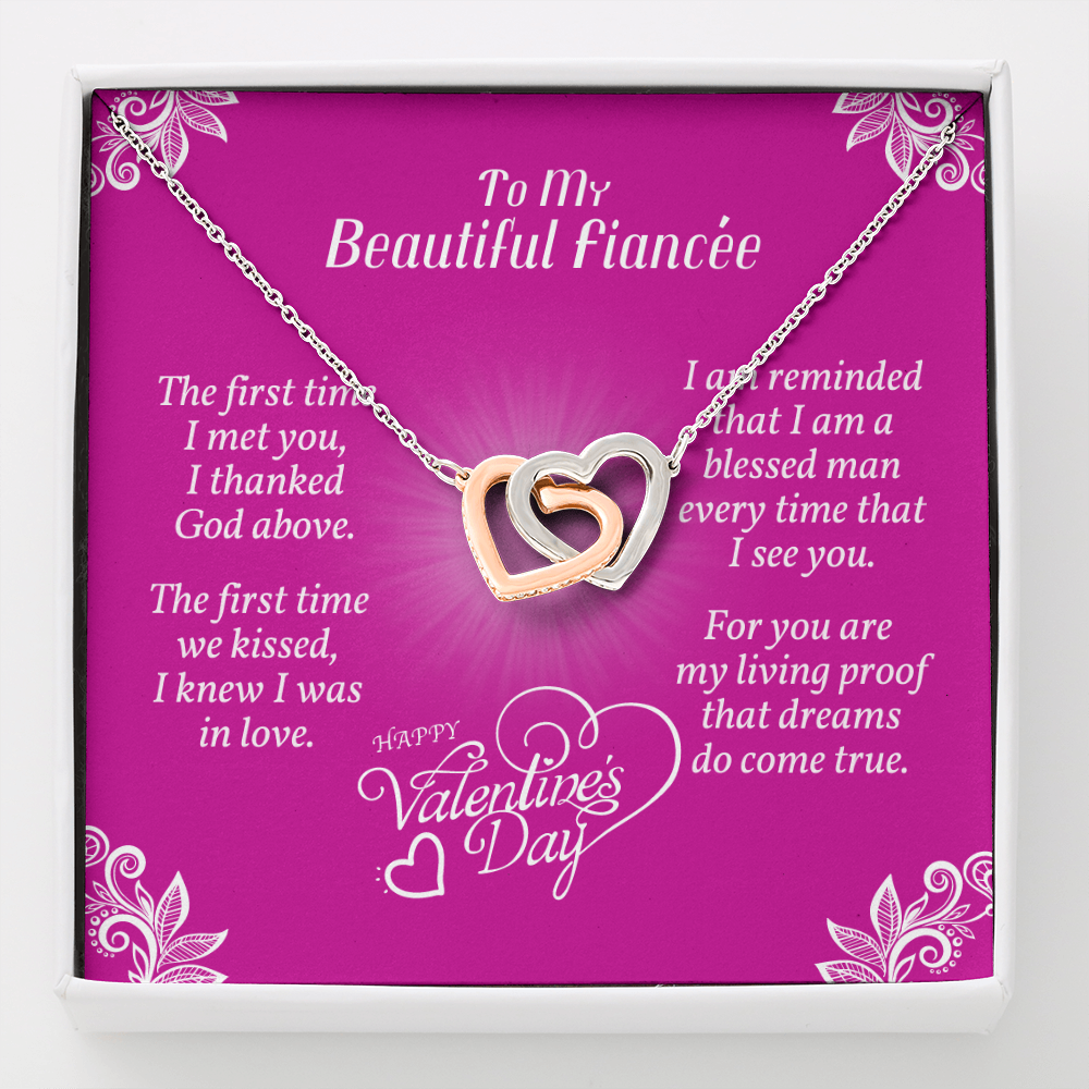 To My Fiancée - Interlocked Hearts Necklace With Valentine's First Time I Met You Message Card