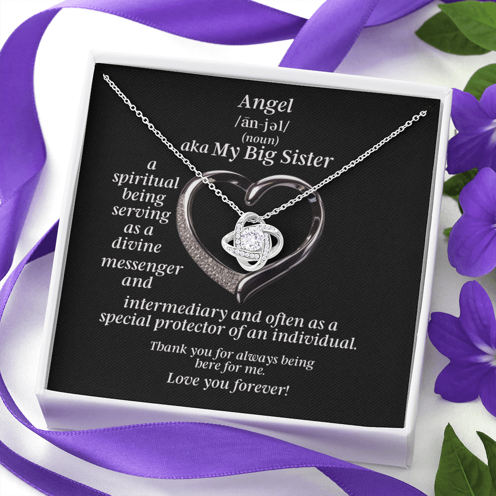 My Big Sister Angel Love Knot Necklace With Heart Message Card