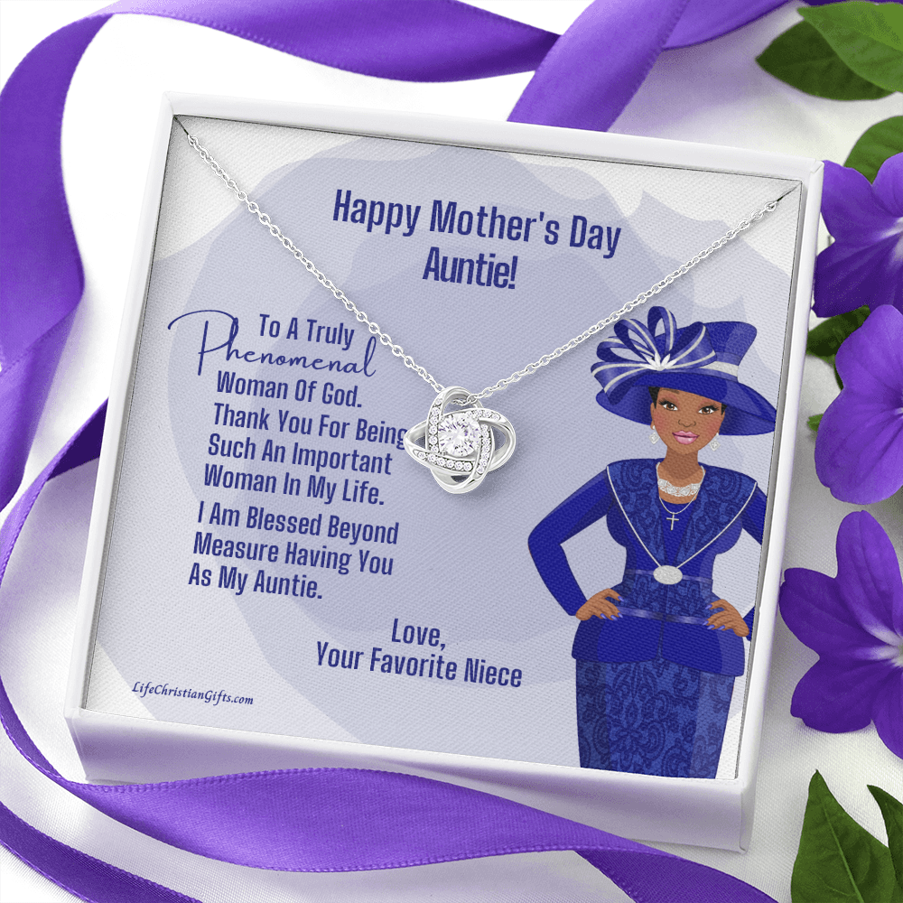 Love Knot Necklace To Aunt For Mother's Day Gift, Phenomenal Woman Jewelry Message Card