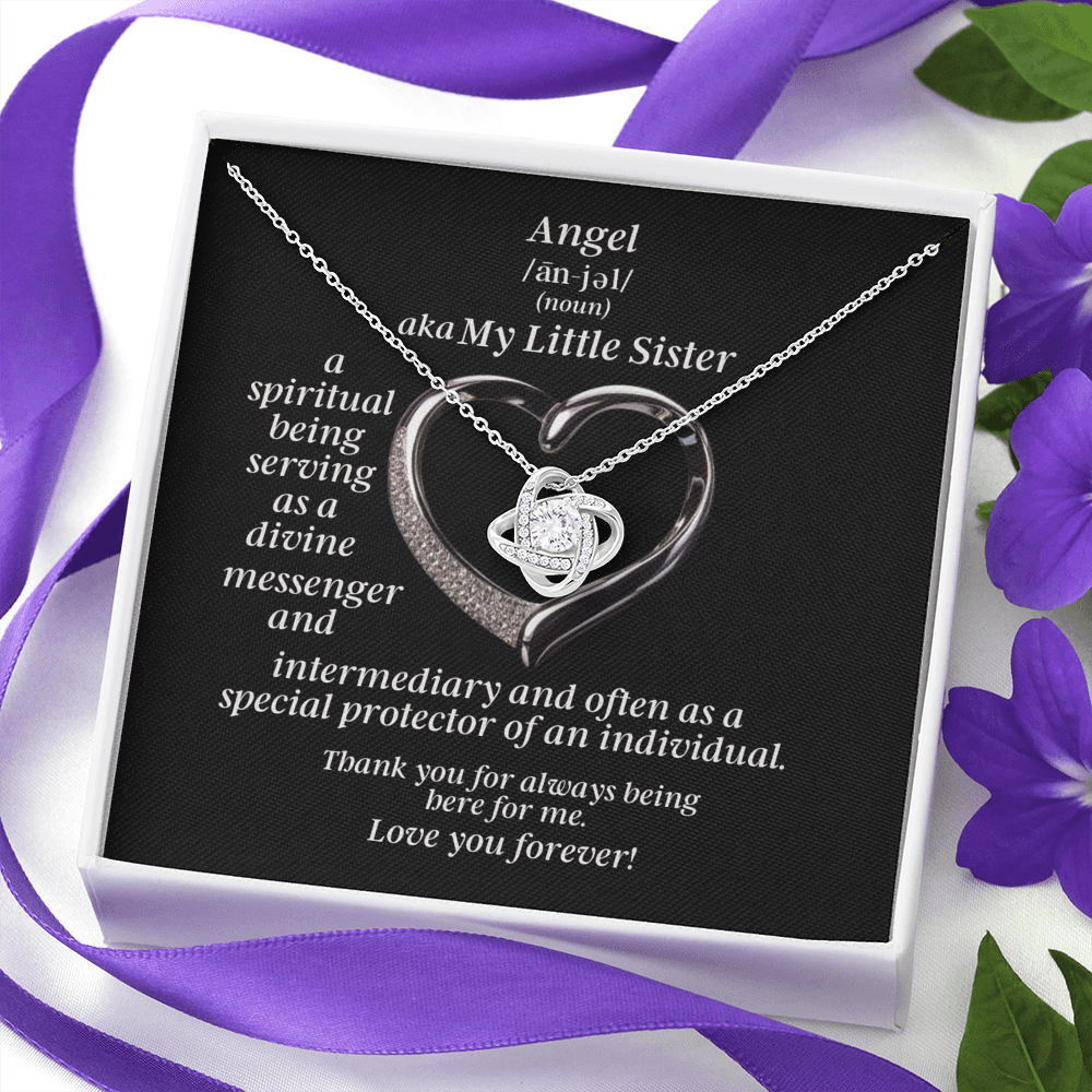 My Little Sister Angel Love Knot Necklace With Heart Message Card