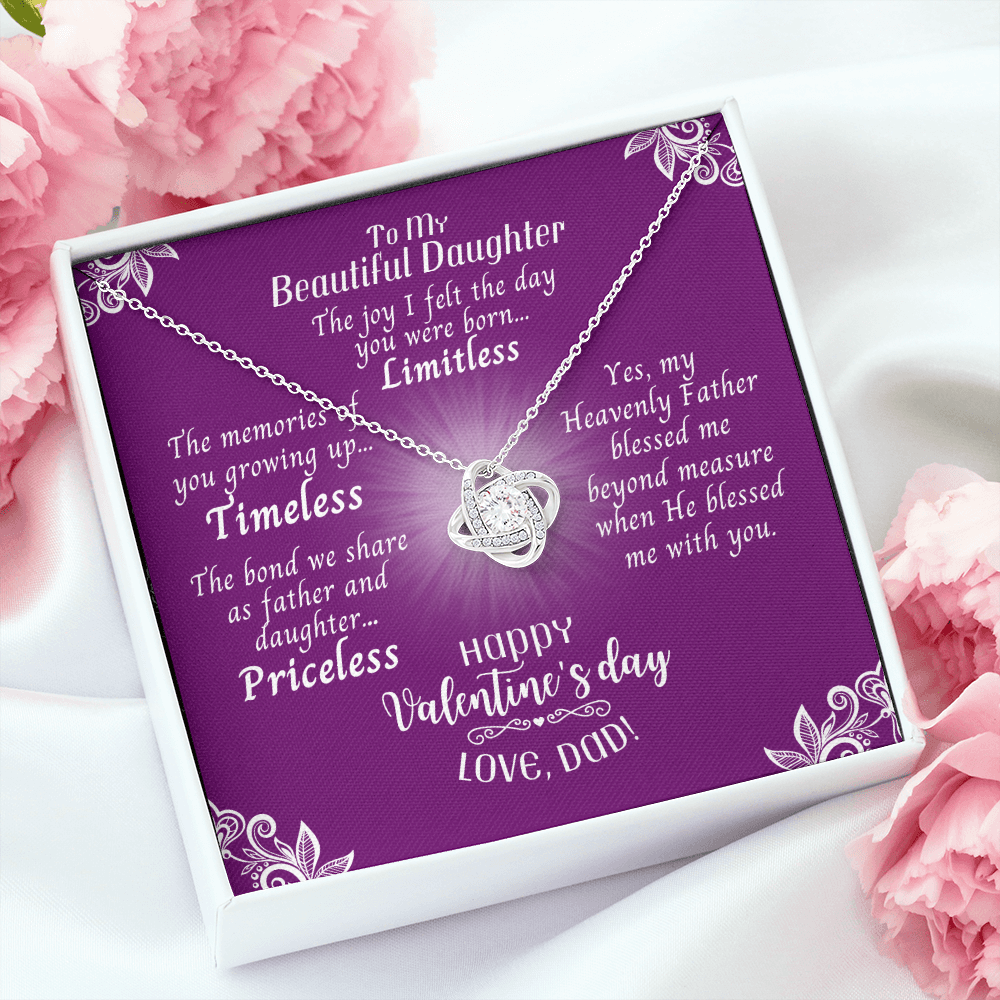 To My Daughter - Love Knot Necklace With Valentine's Day Message Card - Priceless