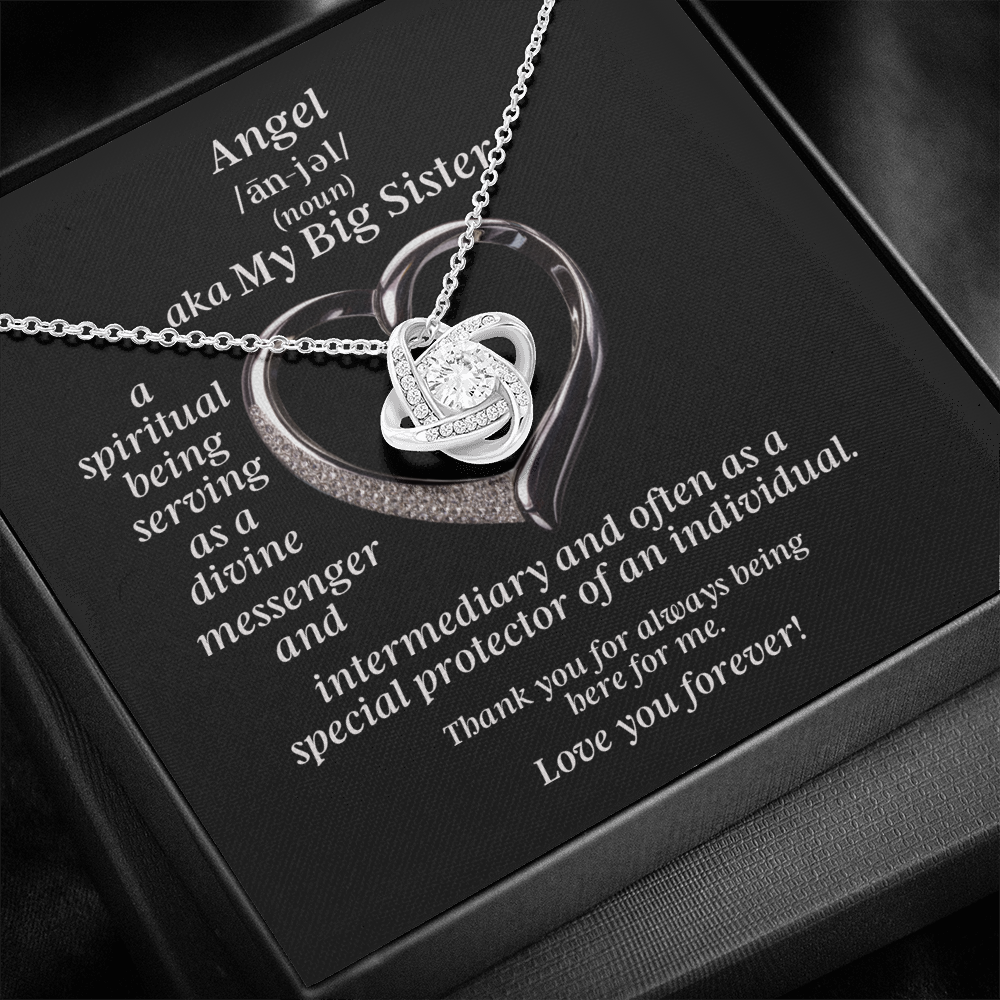 My Big Sister Angel Love Knot Necklace With Heart Message Card