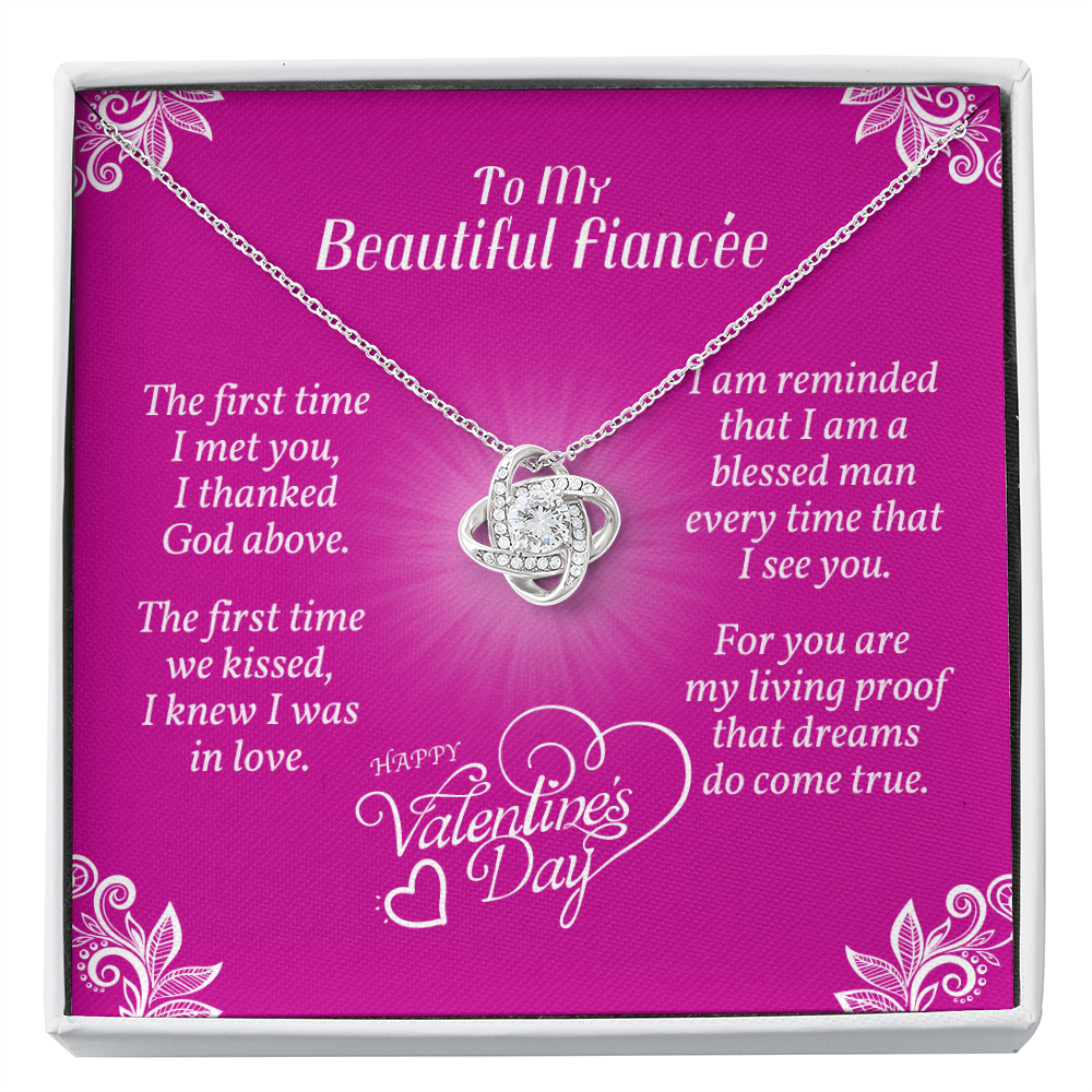 To Fiancée - Love Knot Necklace With Valentine's First Time I Met You Message Card