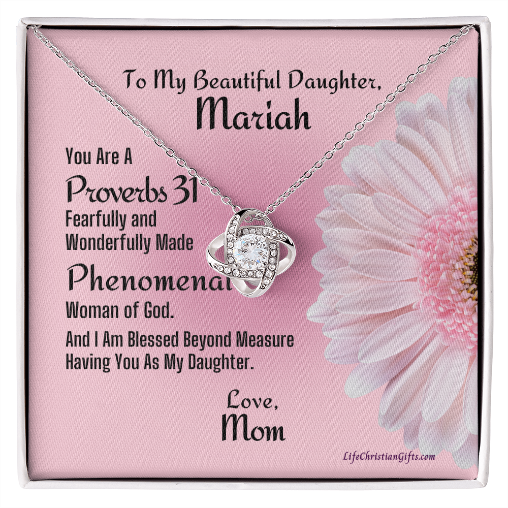 Personalized Message To Daughter With Love Knot Necklace - Phenomenal Pink Flower Card