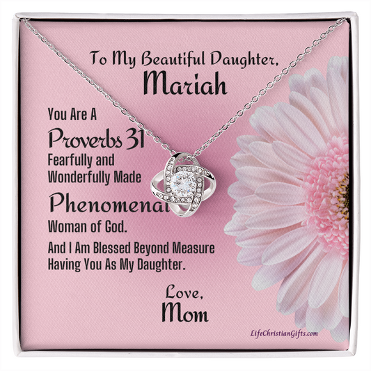 Personalized Message To Daughter With Love Knot Necklace - Phenomenal Pink Flower Card