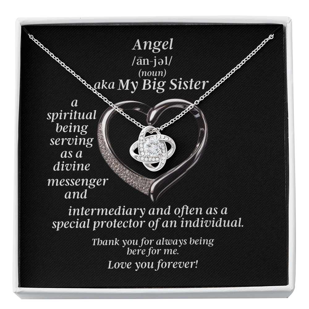 My Big Sister Angel Love Knot Necklace With Heart Message Card