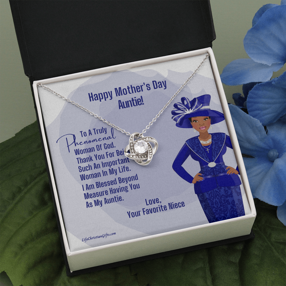Love Knot Necklace To Aunt For Mother's Day Gift, Phenomenal Woman Jewelry Message Card