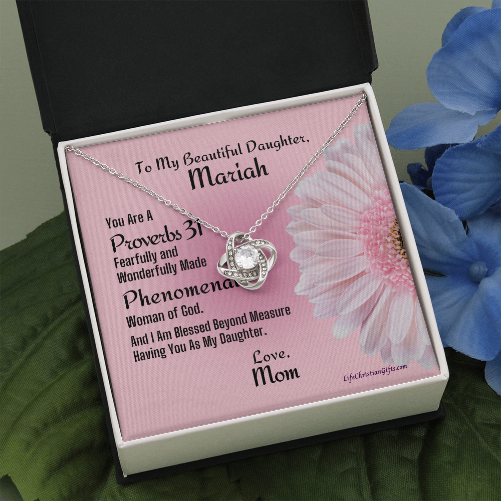 Personalized Message To Daughter With Love Knot Necklace - Phenomenal Pink Flower Card