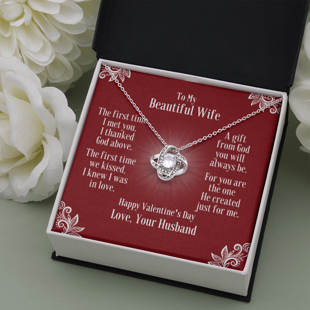 To Wife - Love Knot Necklace With Valentine's First Time I Met You Message Card