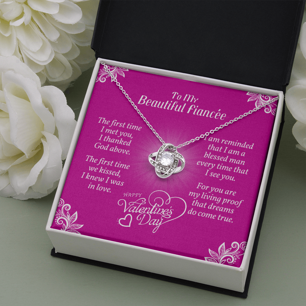 To Fiancée - Love Knot Necklace With Valentine's First Time I Met You Message Card
