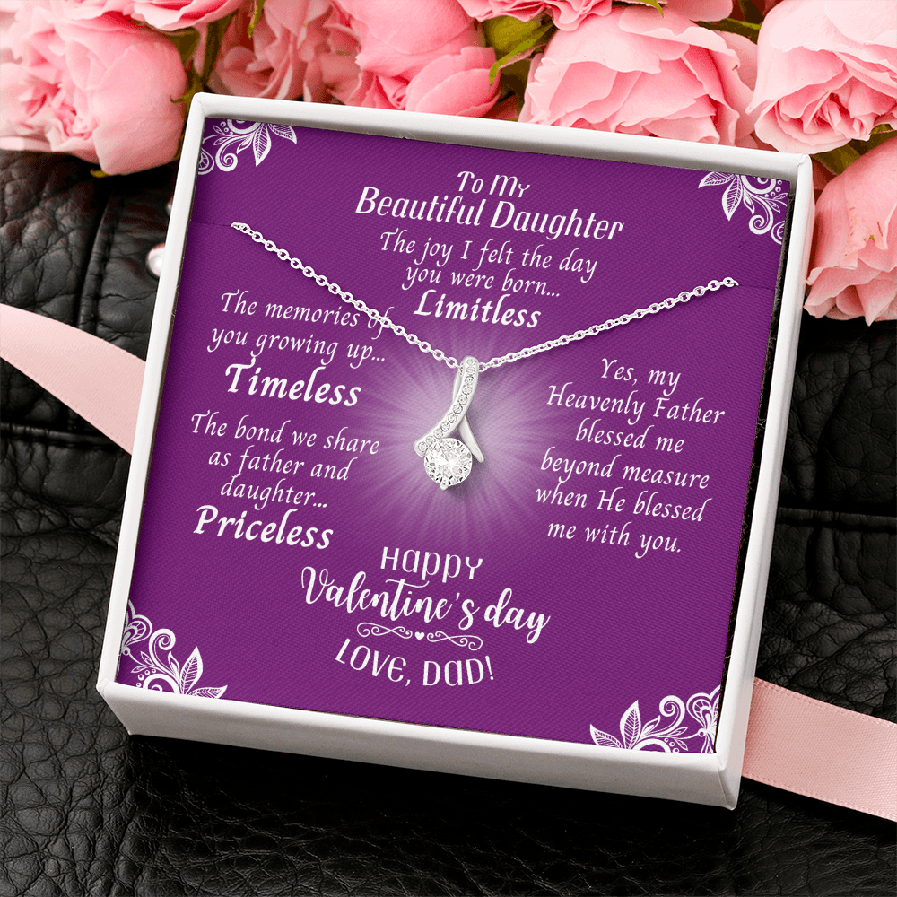 To My Daughter - Ribbon Shaped Necklace With Valentine's Day Message Card - Priceless
