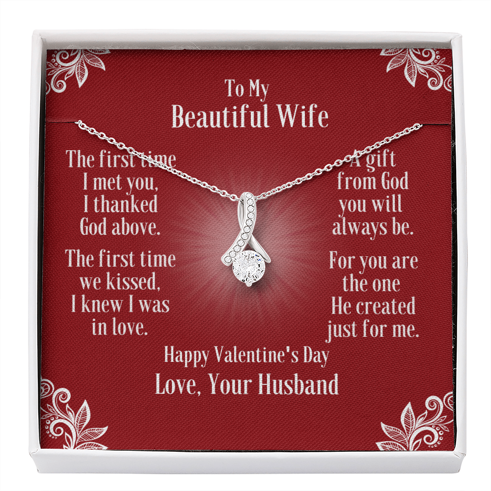 To Wife - Ribbon Shaped Necklace With Valentine's First Time I Met You Message Card