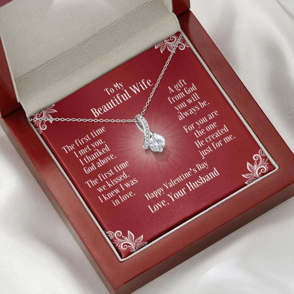 To Wife - Ribbon Shaped Necklace With Valentine's First Time I Met You Message Card
