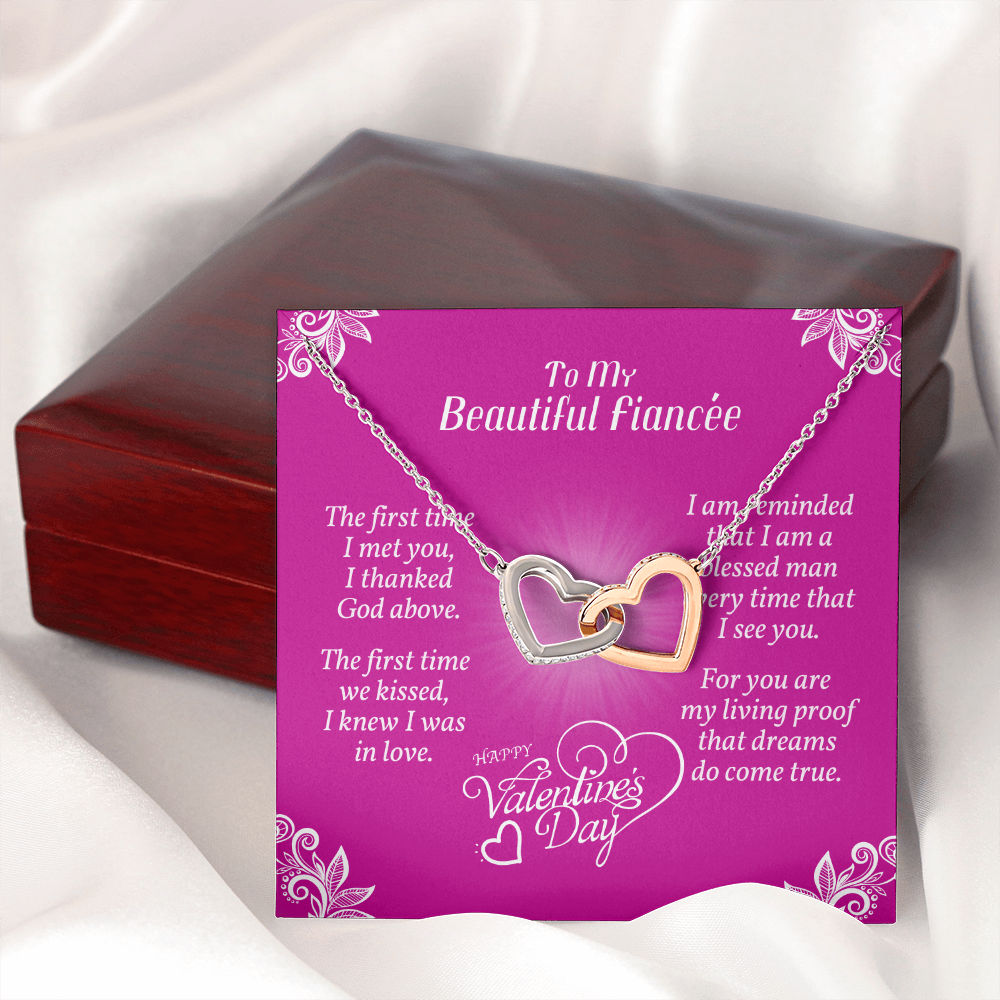 To My Fiancée - Interlocked Hearts Necklace With Valentine's First Time I Met You Message Card