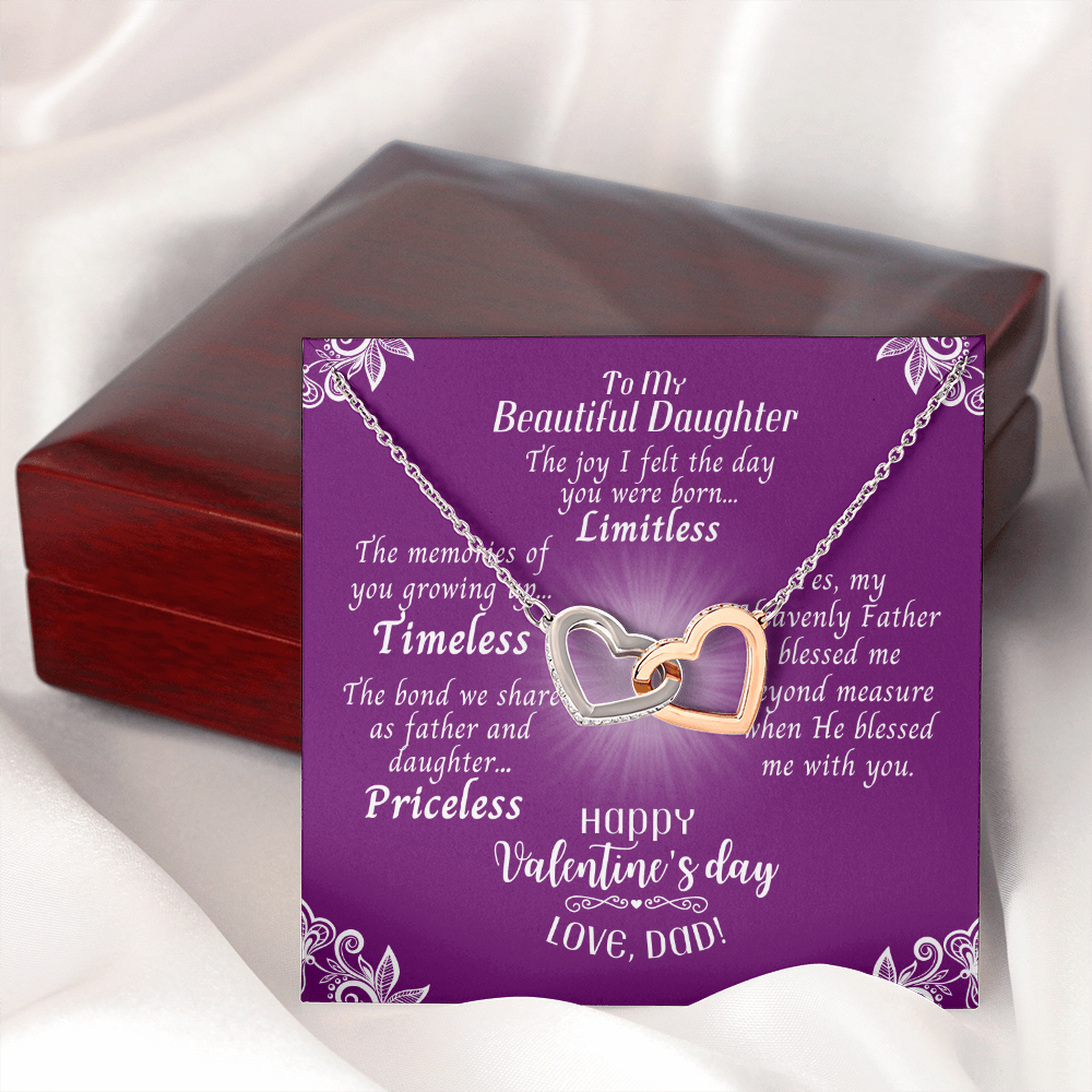 To My Daughter - Interlocked Hearts Necklace With Valentine's Day Message Card - Priceless