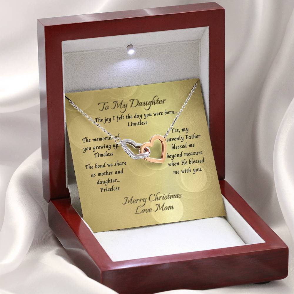 Daughter From Mom Two Heart Necklace-Mahogany Box-Open