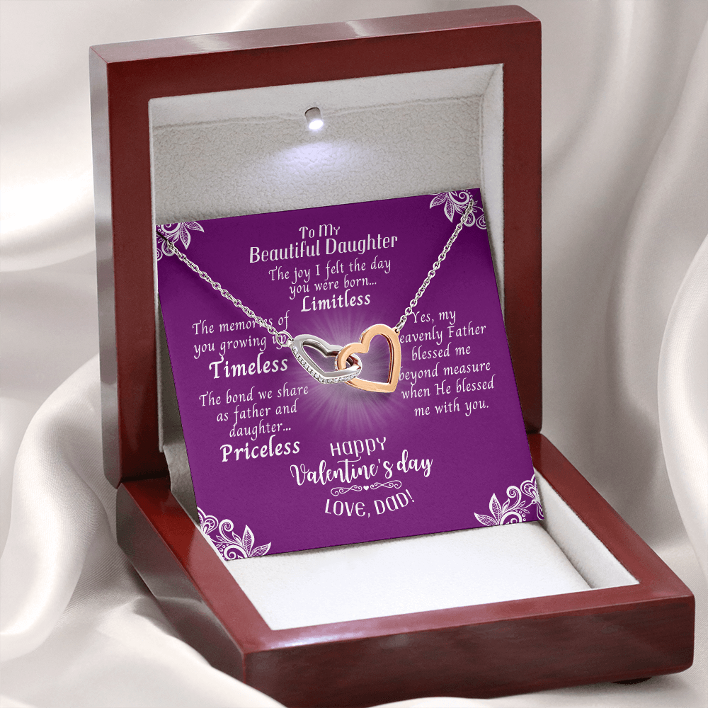 To My Daughter - Interlocked Hearts Necklace With Valentine's Day Message Card - Priceless