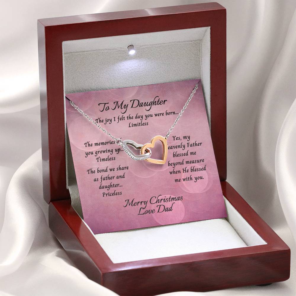 Daughter From Dad Two Heart Necklace-Mahogany Box-Open
