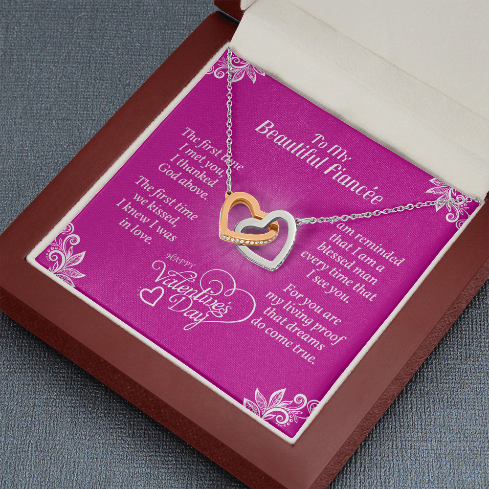To My Fiancée - Interlocked Hearts Necklace With Valentine's First Time I Met You Message Card
