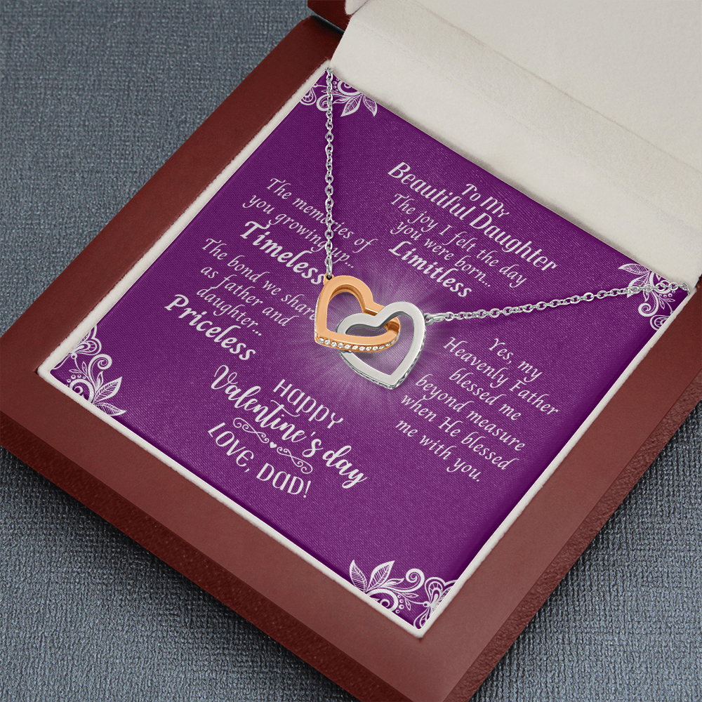 To My Daughter - Interlocked Hearts Necklace With Valentine's Day Message Card - Priceless