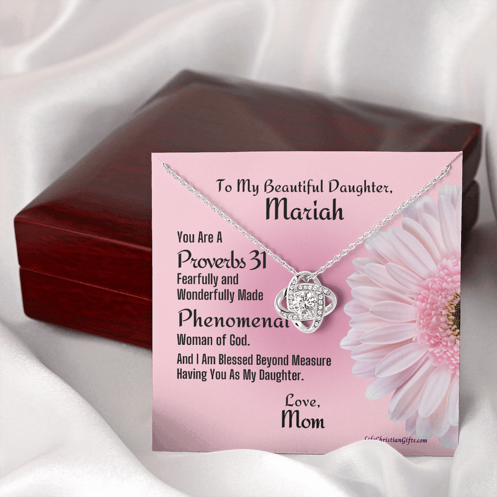 Personalized Message To Daughter With Love Knot Necklace - Phenomenal Pink Flower Card