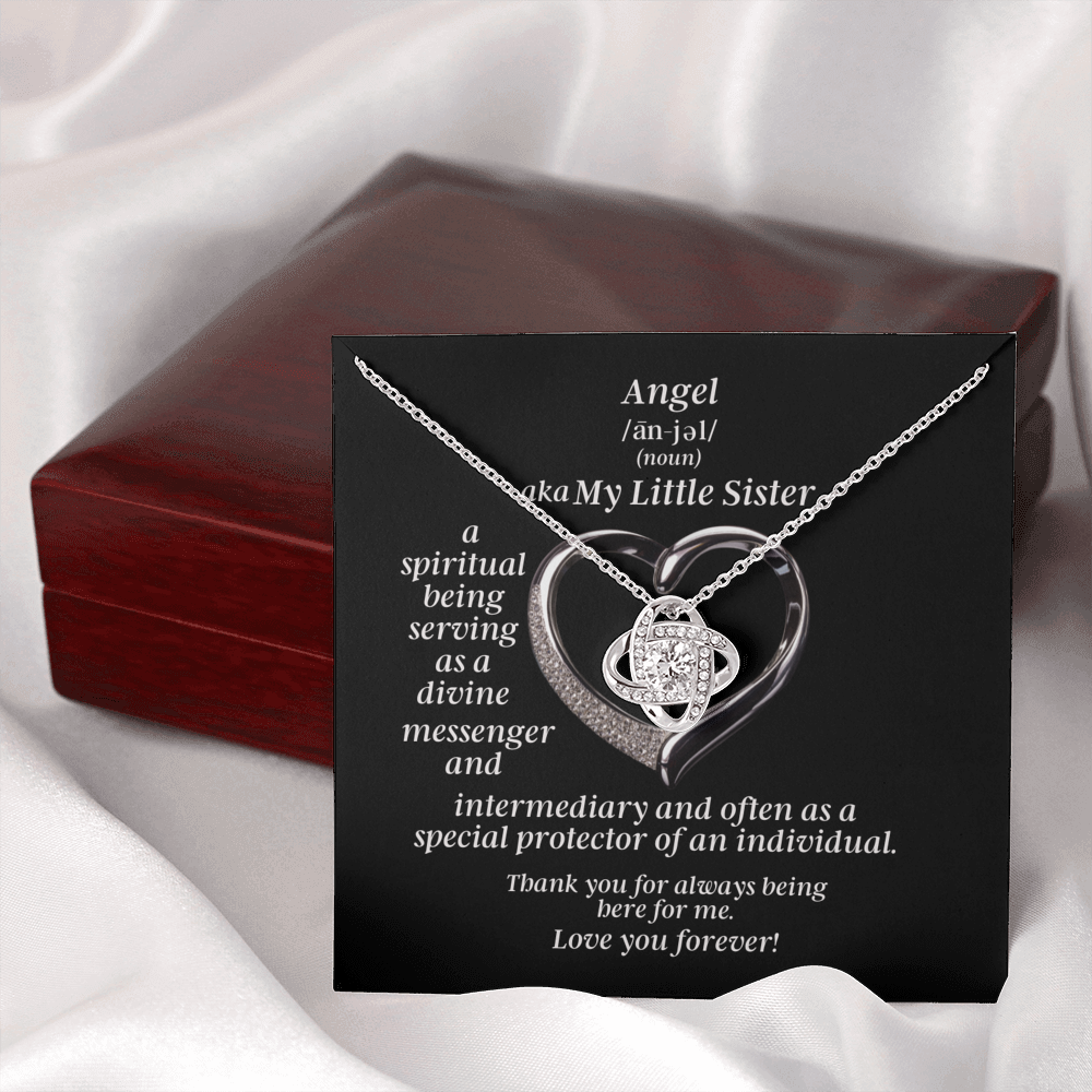 My Little Sister Angel Love Knot Necklace With Heart Message Card