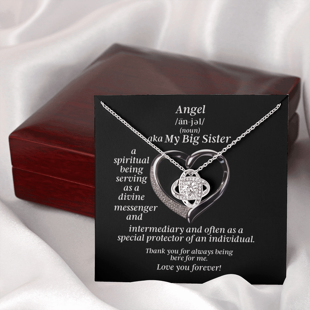 My Big Sister Angel Love Knot Necklace With Heart Message Card